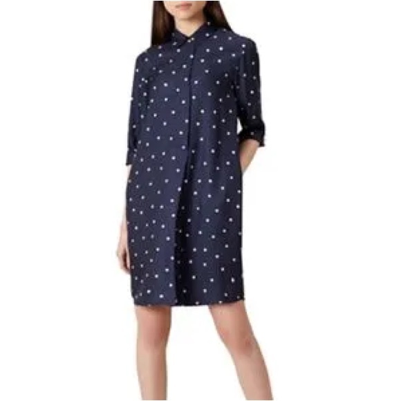 Hobbs London Dresses & Skirts - HOBBS LONDON // “Marci” Polka Dot Navy Blue Pullover Shirt Dress roll-up sleeves